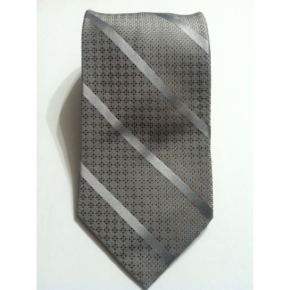 CALVIN KLEIN MENS NEW GRAY 100%SILK WIDE STRIPED NECKTIE WIDTH:3 7/8"